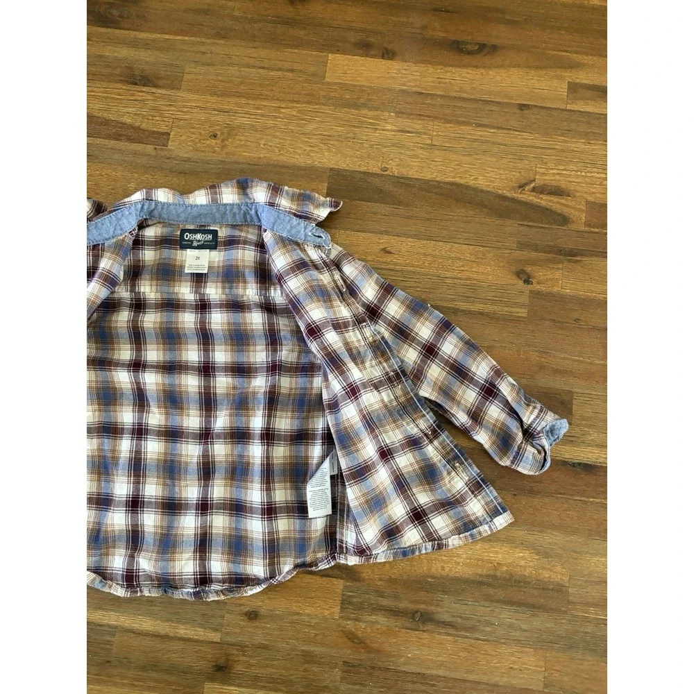 OshKosh B'gosh Flannel Shirt Baby Boys Size 12M Brown Plaid‎ Long Sleeve Woven